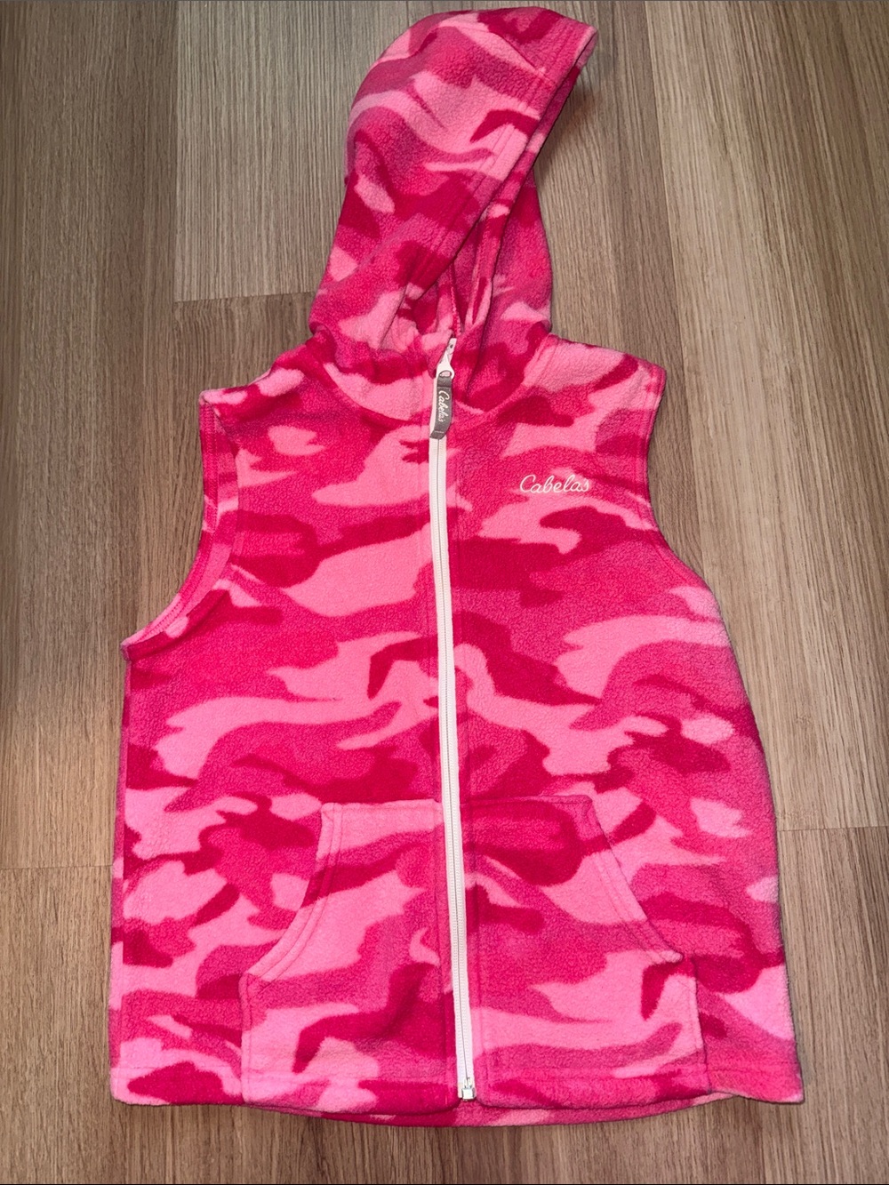 Cabela's Pink Camouflage Hooded Fleece Vest - Bright Pink Mix